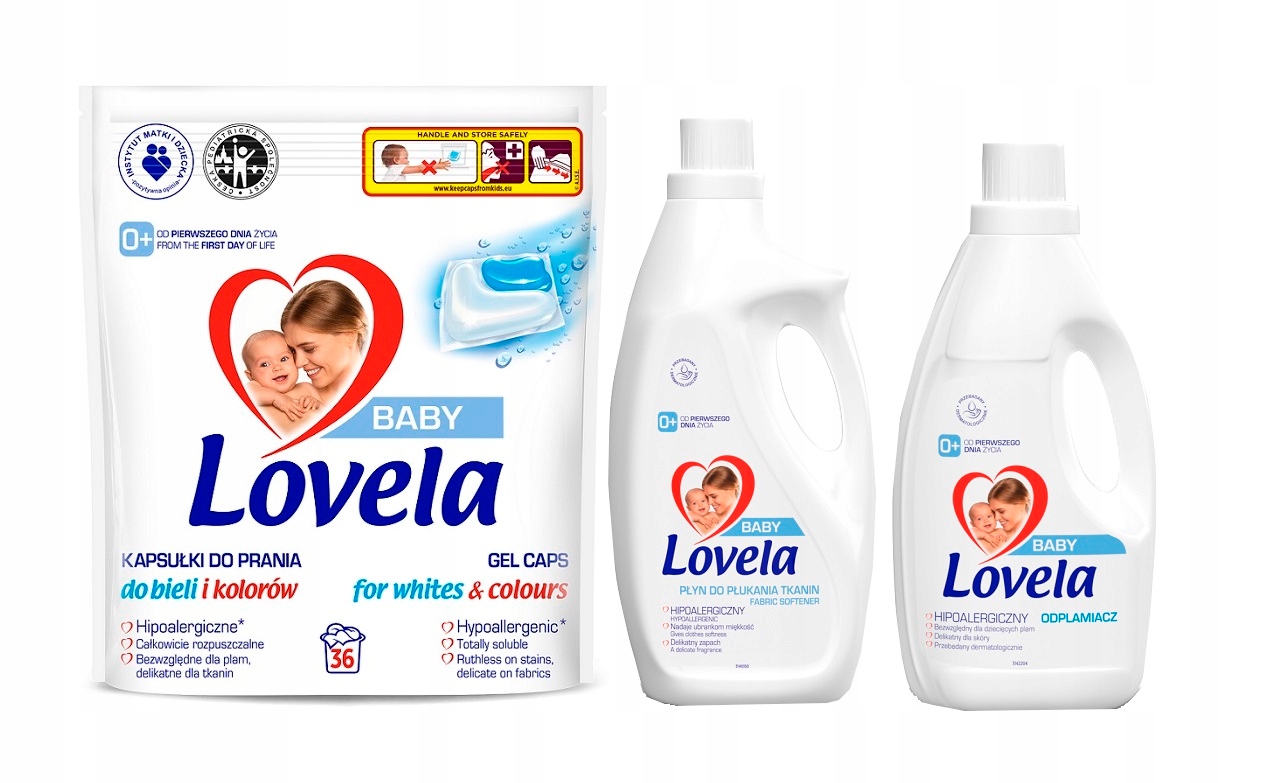 Lovela Baby hipoalergiczne kapsułki 36 szt + PŁYN PŁUKANIA + ODPLAMIACZ