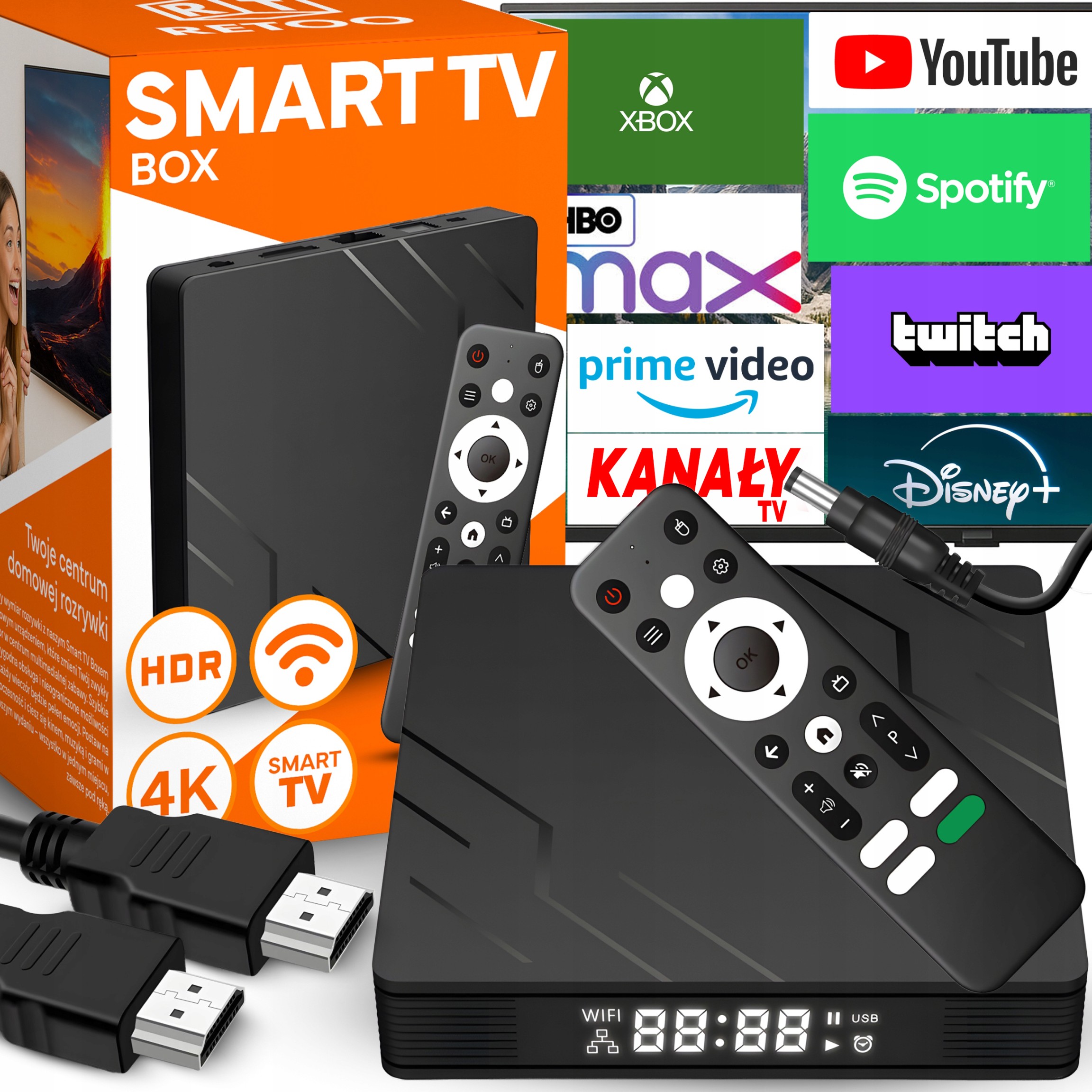 Smart Tv Box 3D Android 13 Wifi Bluetooth Odtwarzacz 4K Pilot Kabel Hdmi