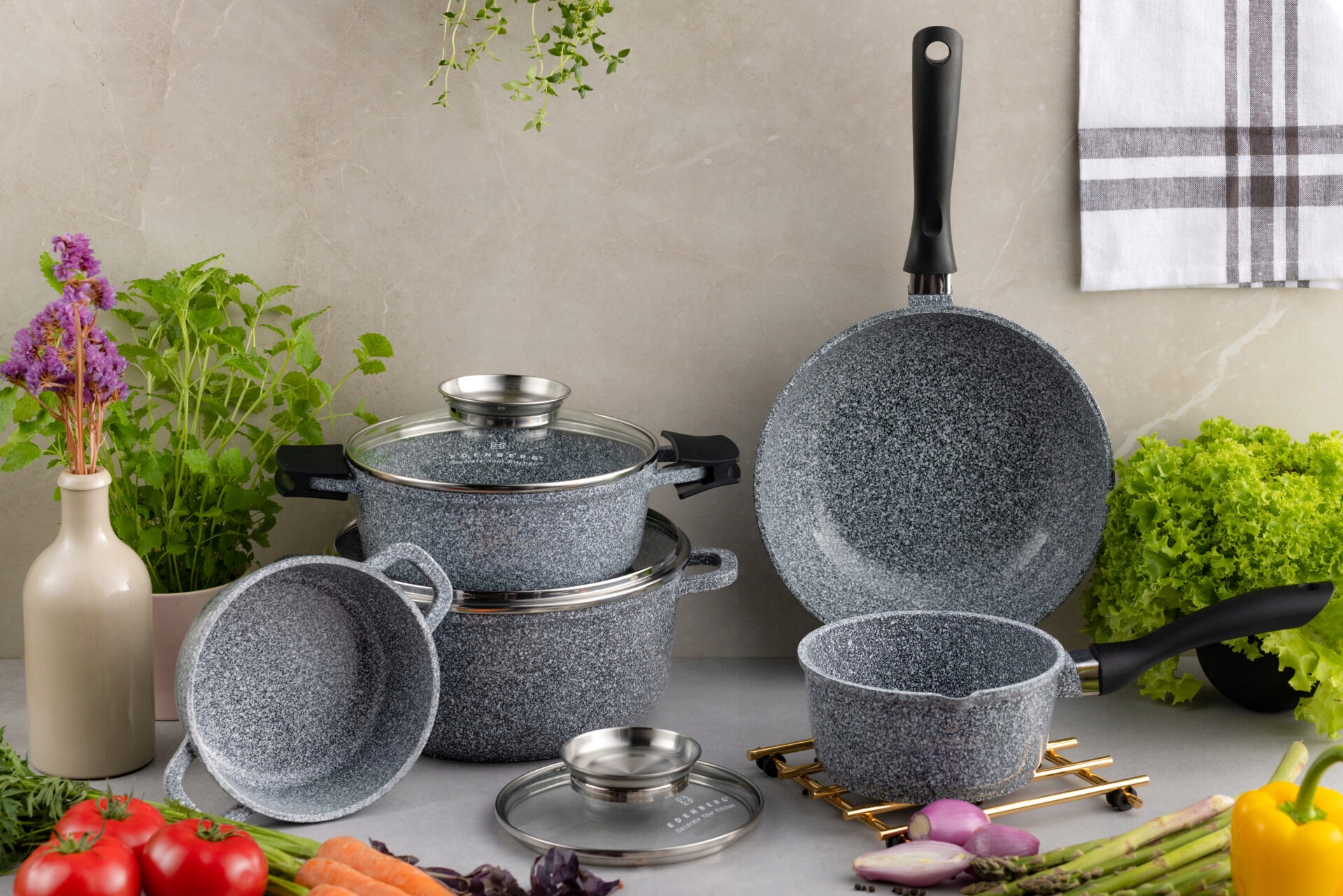 Garnki zestaw garnkow granitowe rondel patelnia Marka Edenberg