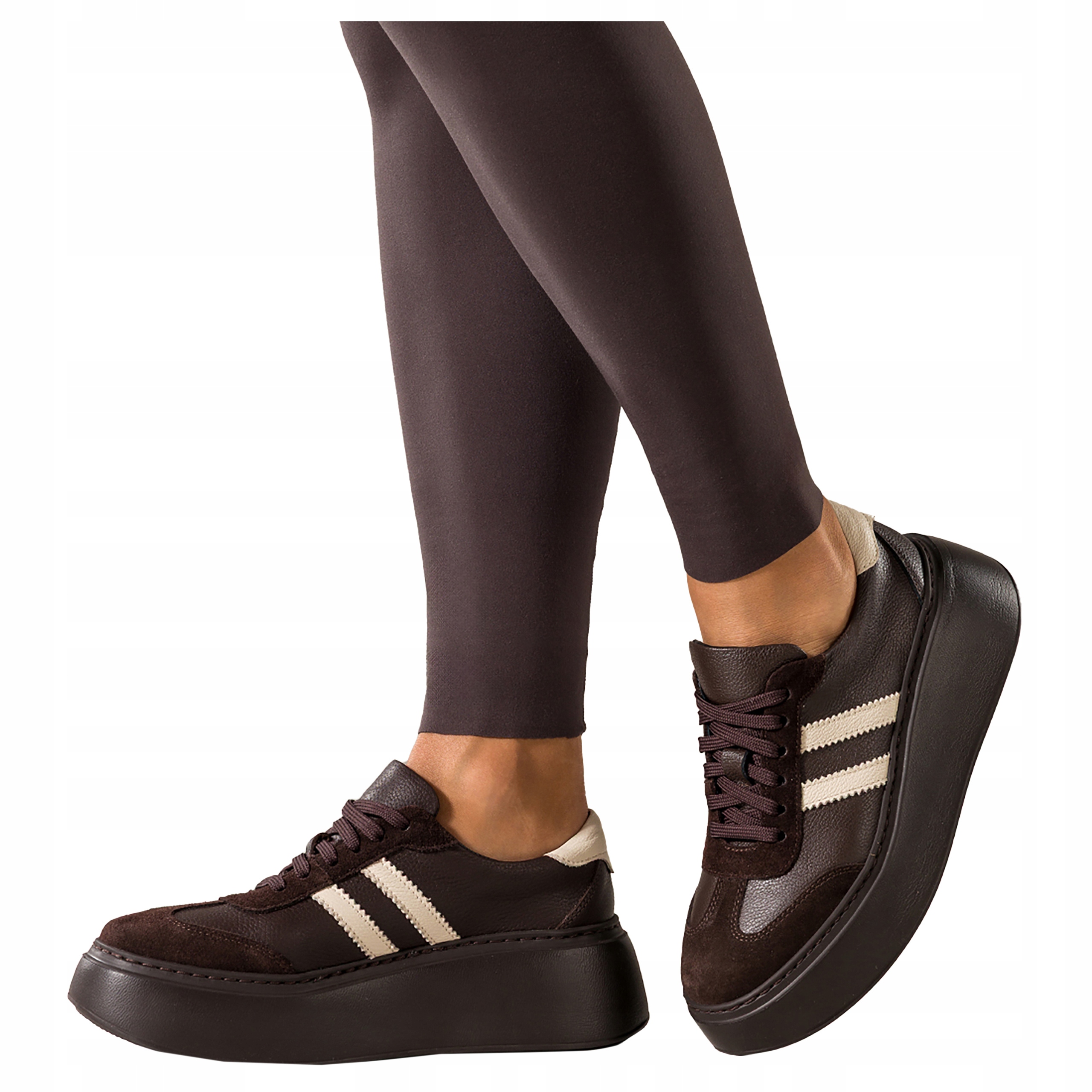 Damskie Sneakersy Czekoladowe Skórzane Sportowe Sznurowane r 41