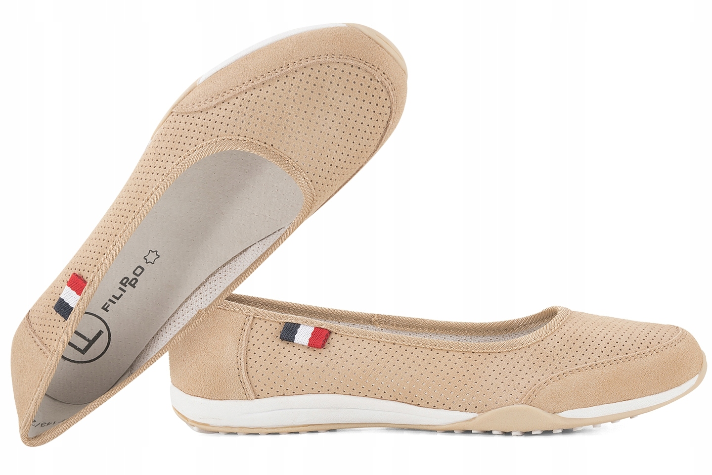Filippo DP143 Zamszowe Półbuty Damskie Baleriny Sportowe Wsuwki Ażurowe beż