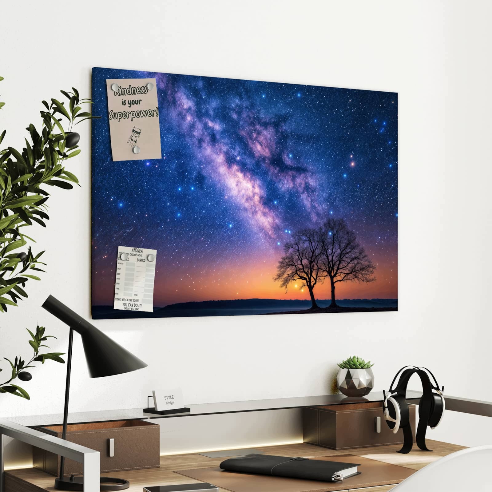 Magnetická tabule Hvězdné obloha Strom 90 × 60 cm