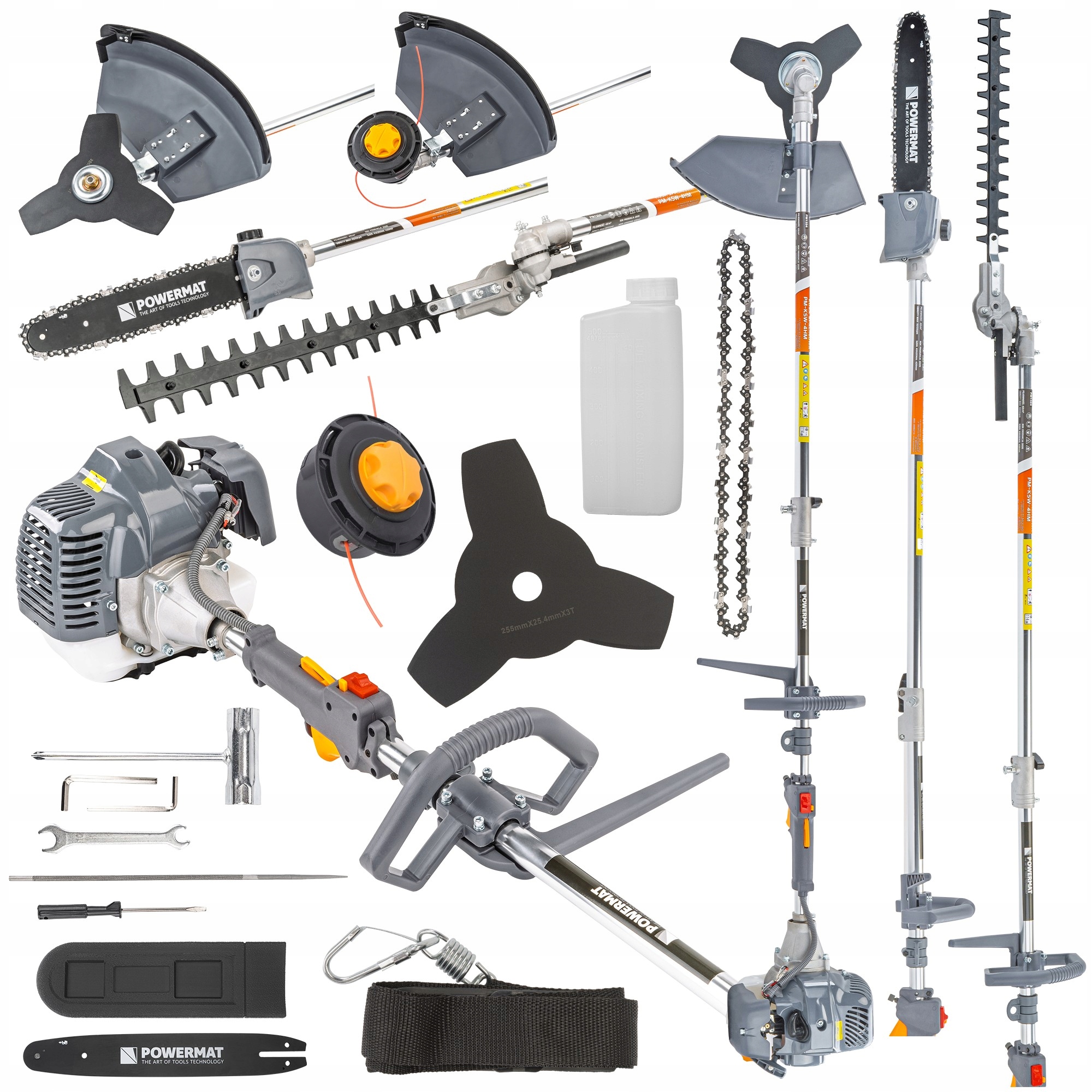 Wielofunkcyjna Kosa Spalinowa 4W1 Nożyce Do Żywopłotu Piła Wykaszarka 4KM