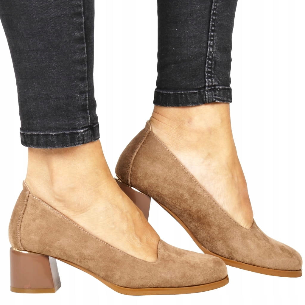 Dámské Polobotky Nazouvací Na Podpatku Khaki Hnědé Semišové