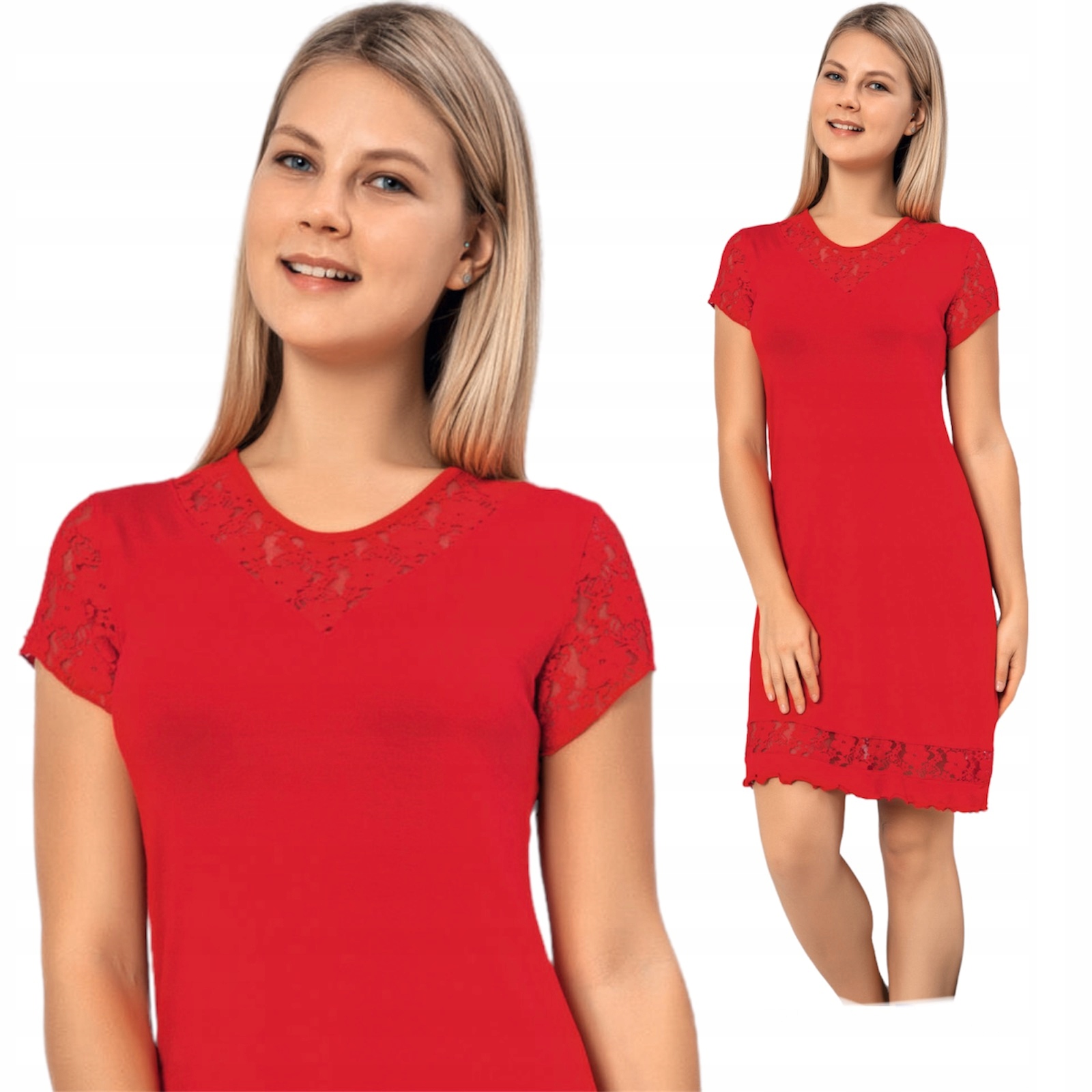 

Koszula Nocna Z Wiskozy Krotki Rękaw/koronka