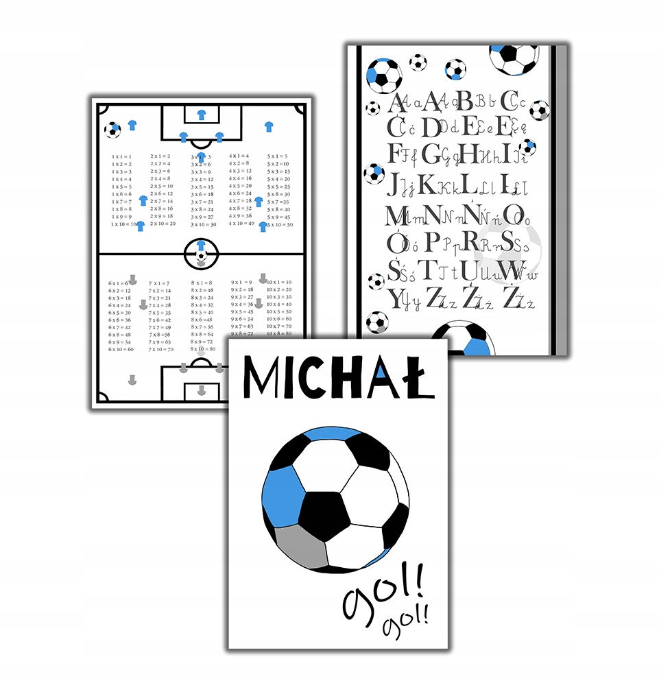 

3 x plakat piłka nożna tabliczka mnożenia a4
