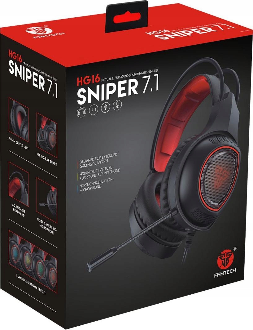 

Fantech Słuchawki HG16 Sniper 7.1 Rgb Black Przewo
