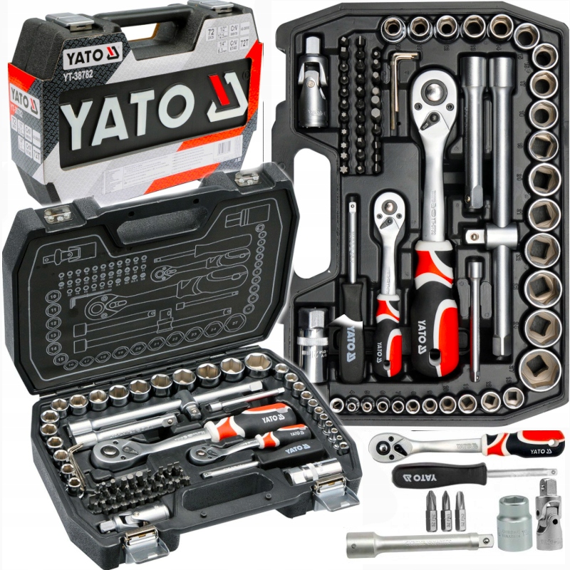 ZESTAW KLUCZY NARZĘDZI Z 2x GRZECHOTKĄ YATO 1/2" 1/4" NASADKI BITY WALIZKA