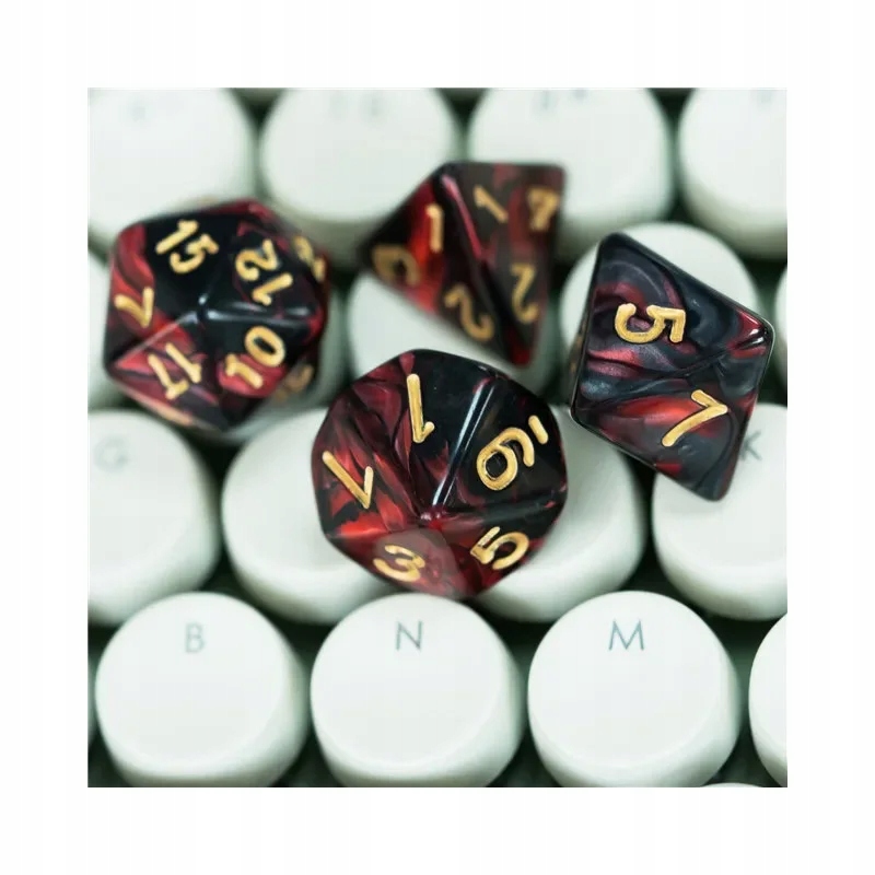 KRWAWY RUBIN ZESTAW 7 KOŚCI KOSTEK RPG Kolor czerwony