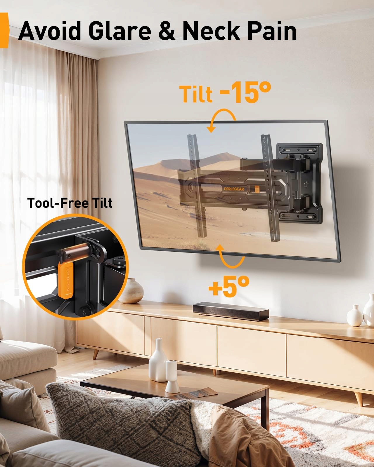 PERLEGEAR Uchwyt TV 23-65 Cal 45kg Regulowany VESA 400x400mm — miniatura 3