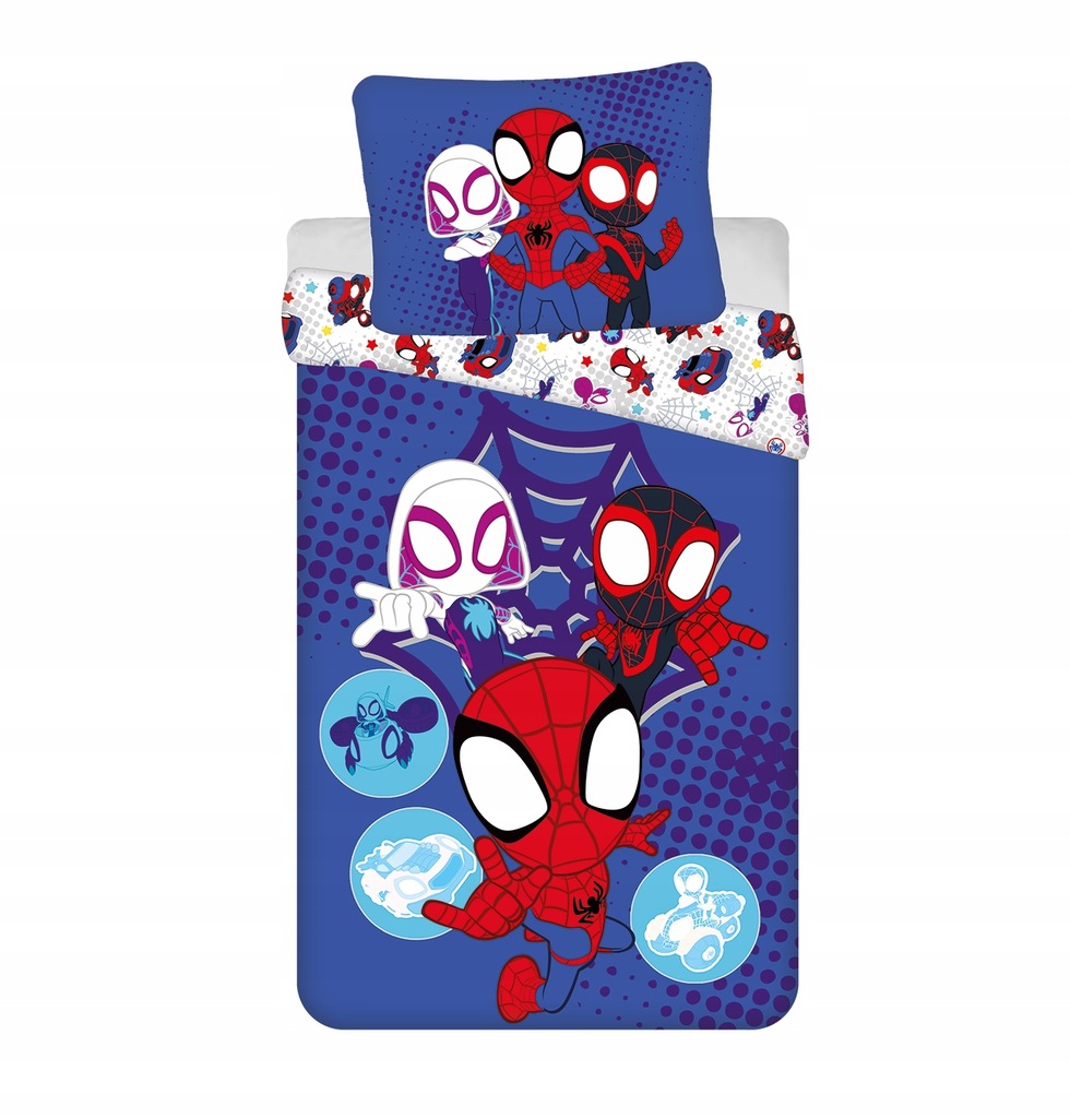 Pościel 140x200 Spiderman Spidey i Kumple Bawełniana Niebieska
