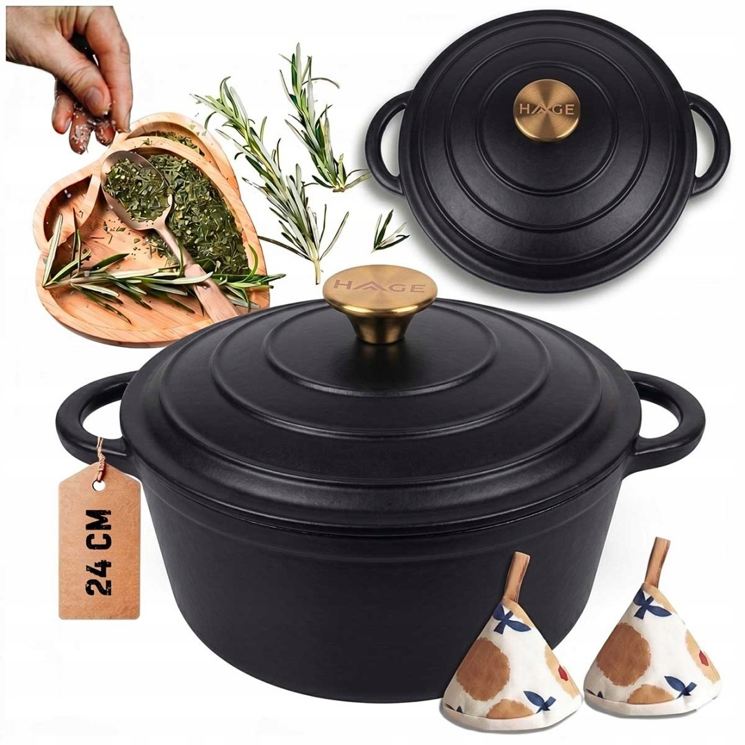 Smaltovaný Hrniec Liatinový 24 cm 4L Hage Čierny Mat