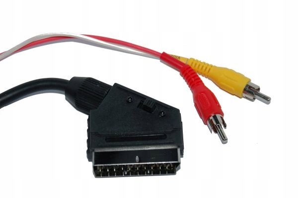 Kabel wtyk Euro<-> 2 wtyki Rca audio-video z przełącznikiem, 2,5m