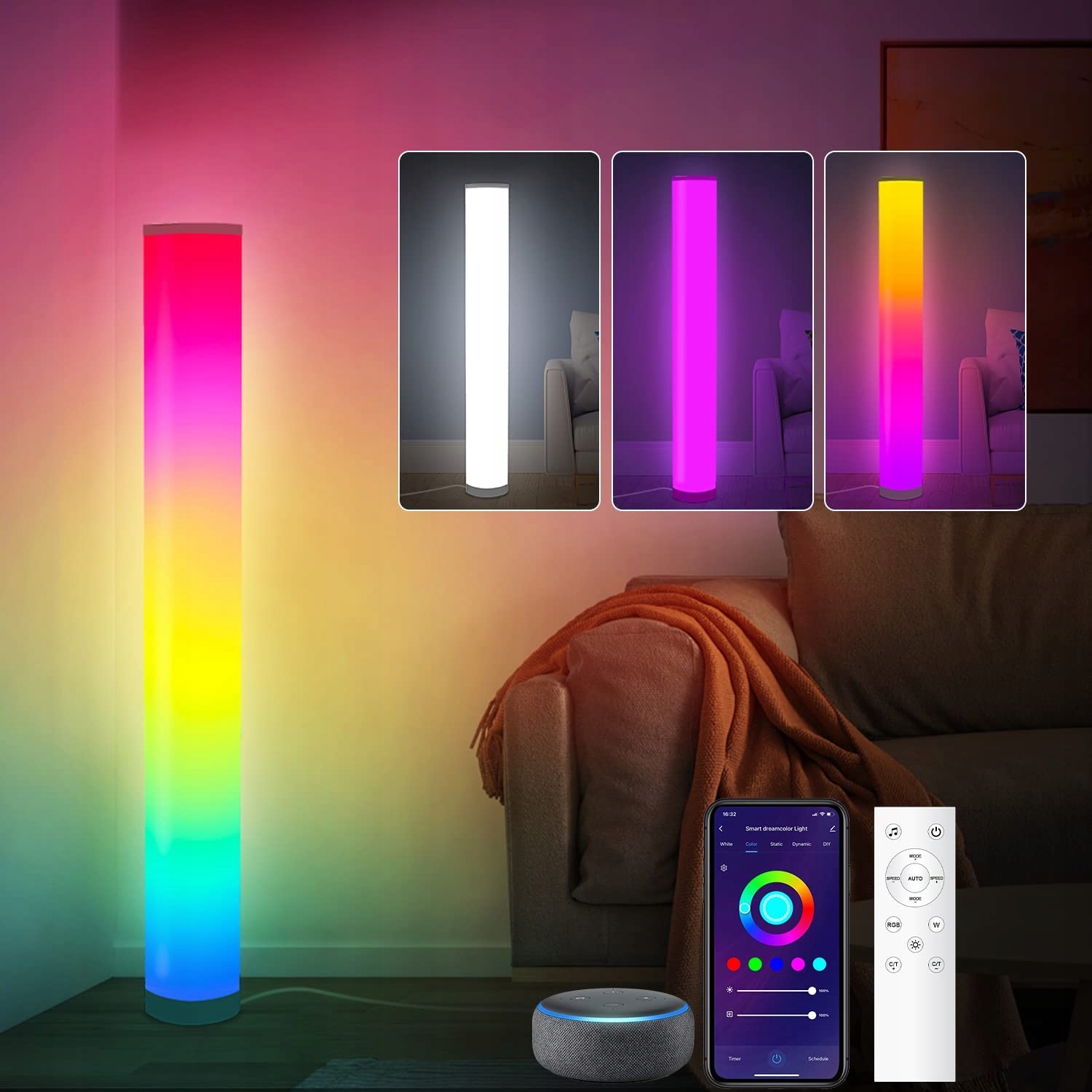 Lampa podłogowa zestaw 2 sztLED Rgb Pilot