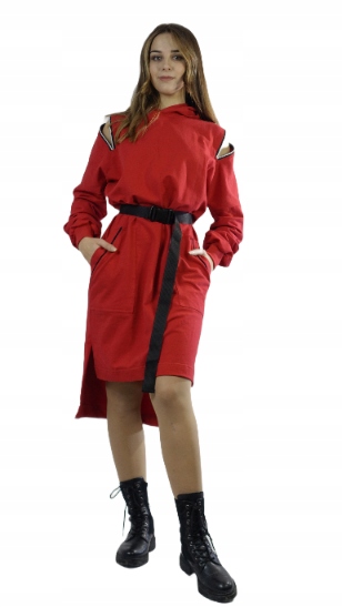 Červená šaty midi sukně s kapucí s kapucí