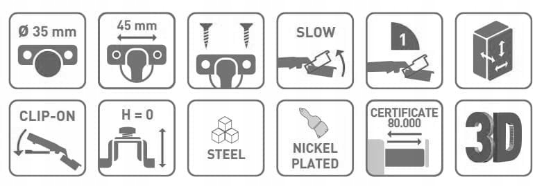 ZAWIAS MEBLOWY PROSTY NAKŁADANY CICHY DOMYK DOCIĄG + EUROWKRĘTY Kod producenta TJ09.0020.01.064 ZAWIAS