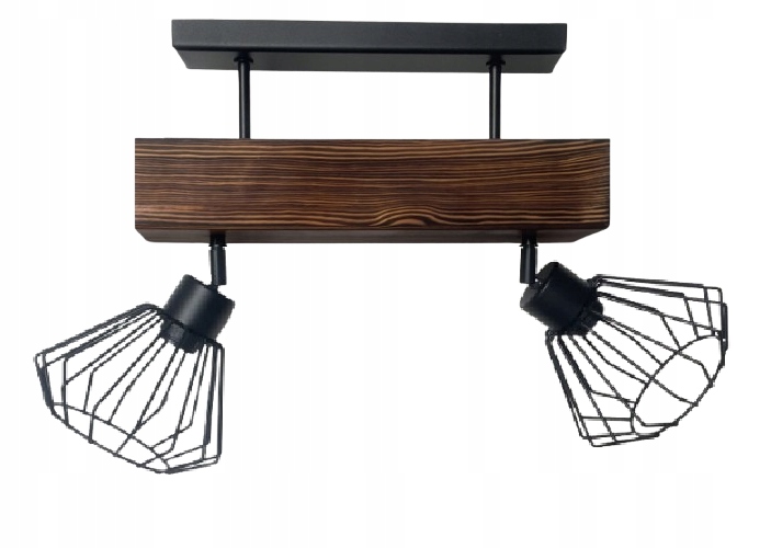 Lampa lustr dřevo silný trám 2xE27 Loft Černá drátěnka