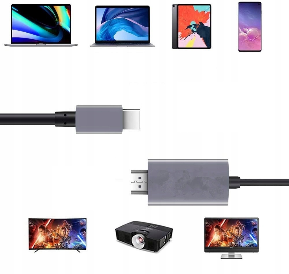 PRZEJŚCIÓWKA USB-C HDMI KABEL ADAPTER HUB USB TYP C DO HDMI MHL HD 4K 60HZ Model 92-687#