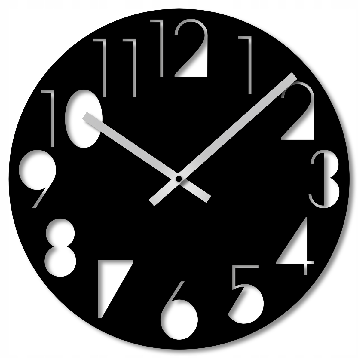 Nástěnné Hodiny 60 cm Dřevěné Nástěnné Hodiny Černé Moderní Geometrické