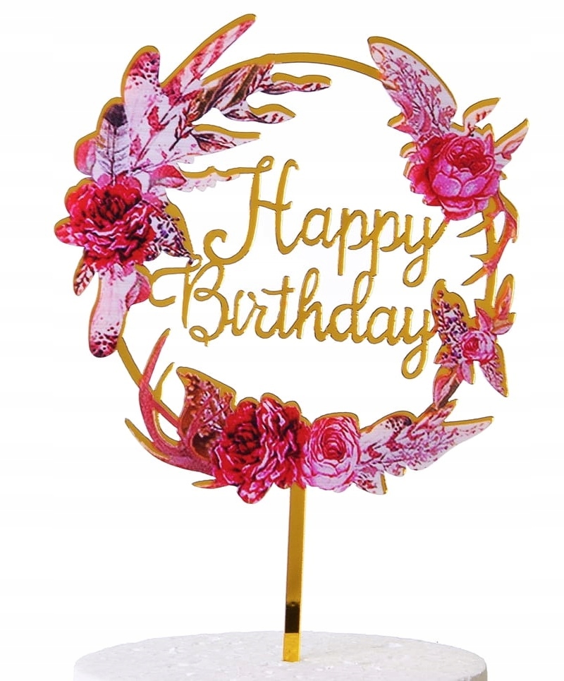 

Topper akrylowy Happy Birthday Kwiaty Wzór 5