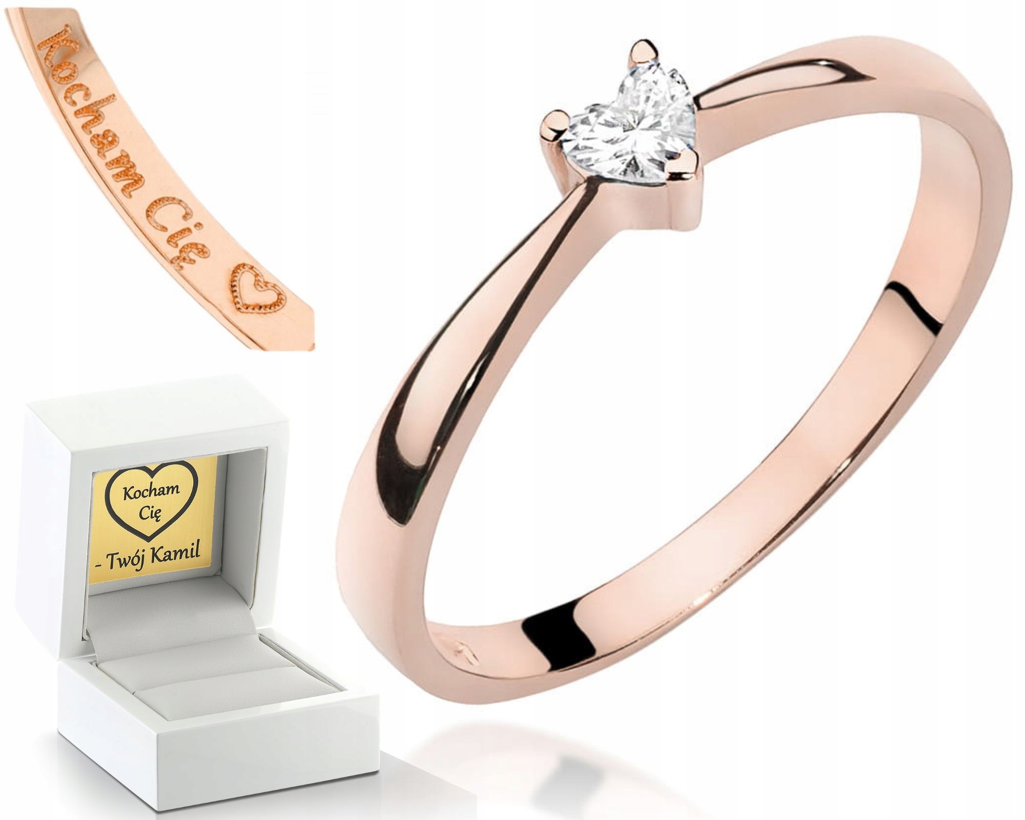 Zlatý Prstýnek S Briliantem Srdce Růžové Zlato