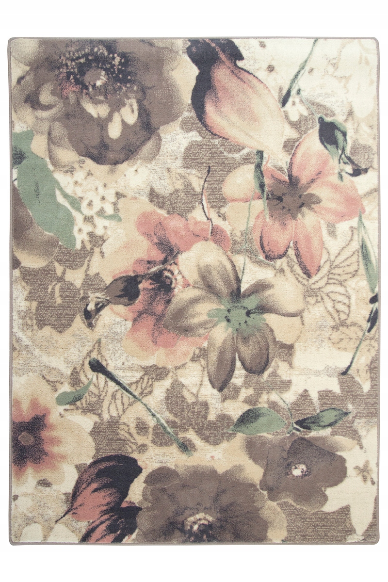 

133x180 cm Naturalny Dywan Z Wełny Kwiaty Pastele