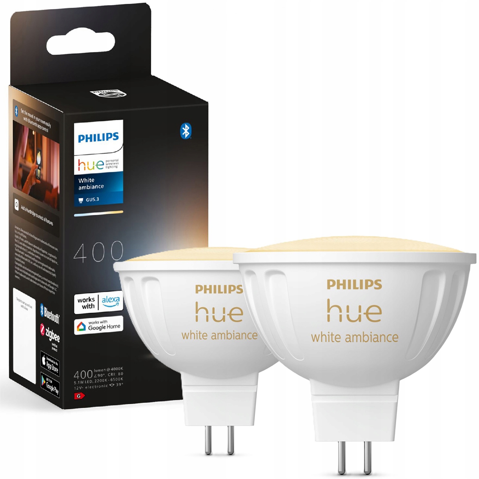 2x Led žárovka GU5.3 MR16 5,1W 400lm 2200-6500K Smart Philips Hue