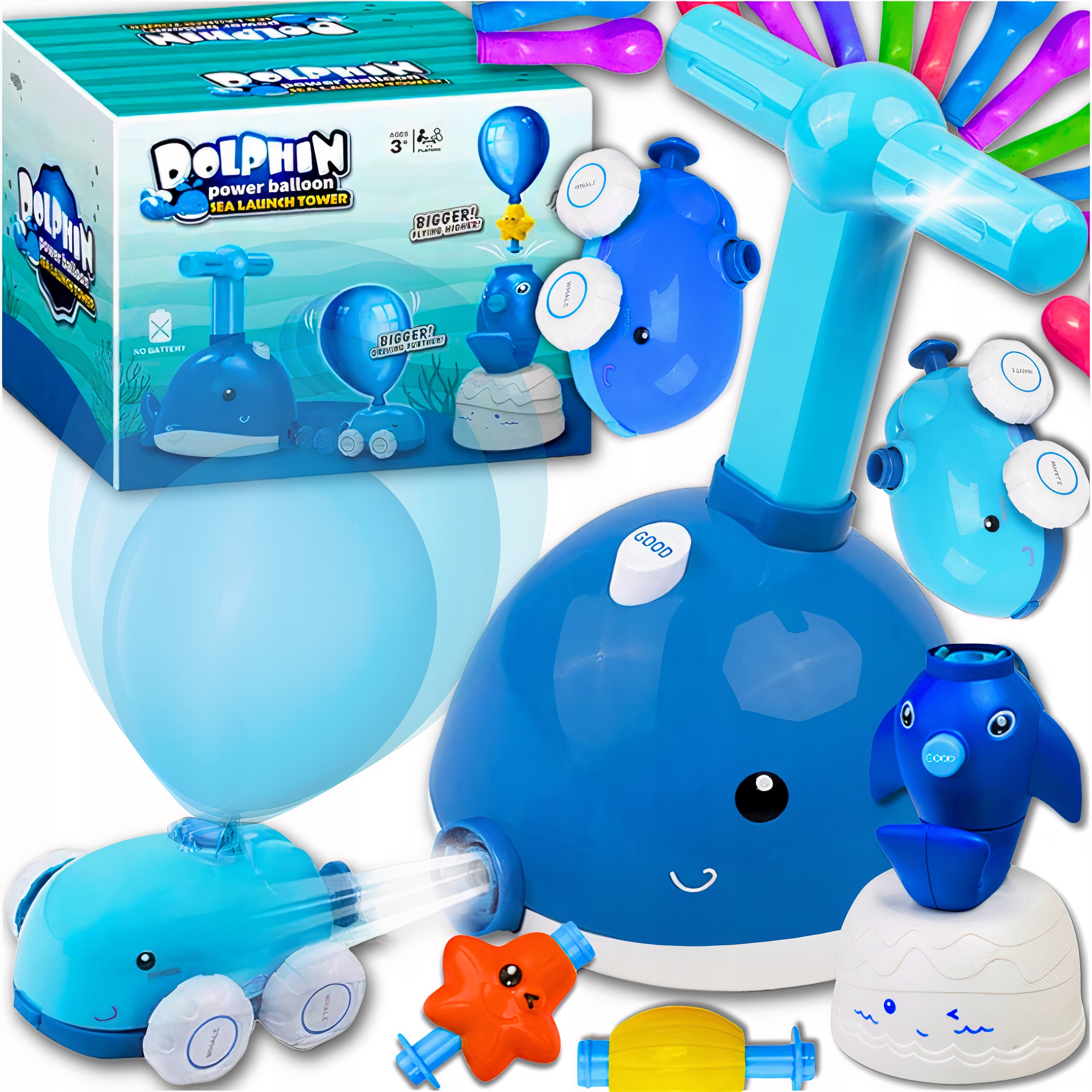 WYRZUTNIA BALONOWA AERODYNAMICZNY DELFIN INTERAKTYWNA AUTO POMPKA PREZENT Stan opakowania oryginalne