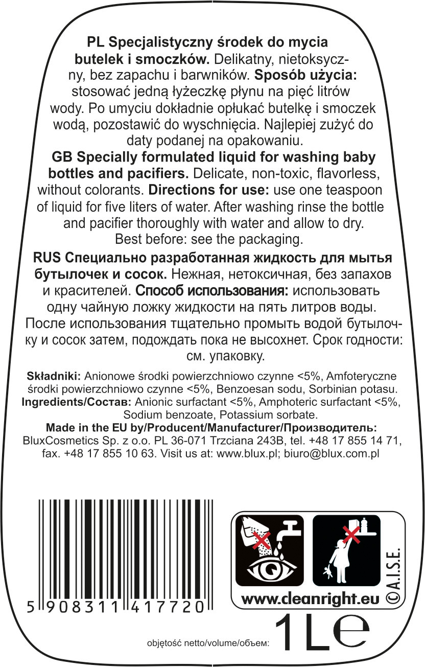 Blux Płyn do mycia butelek i smoczków 1L Kod producenta 7720