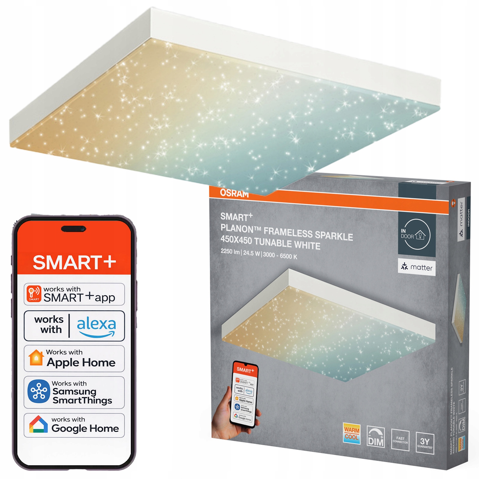 Led panel 24.5W 1300lm Cct 45x45 cm Smart+ WiFi Matter Planon Osram