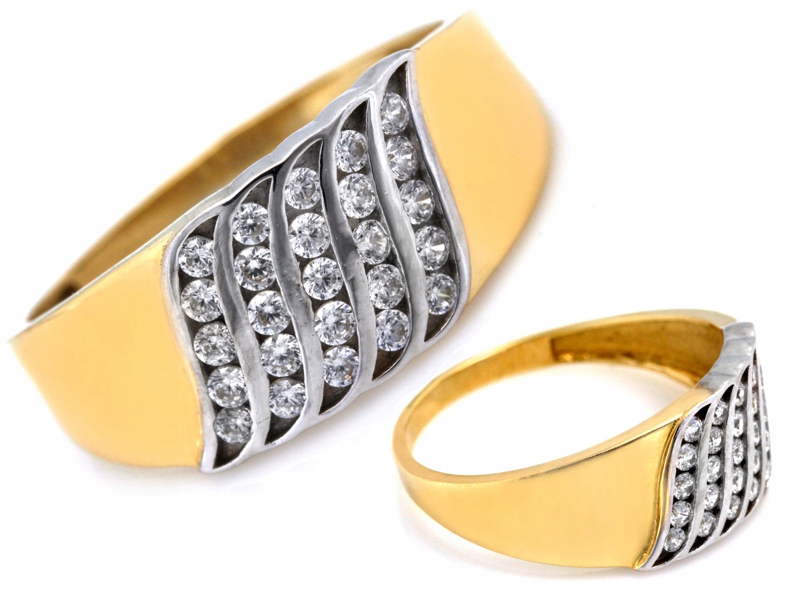 Prstýnek ze žlutého a bílého zlata 585 14k s zirkony 3.01g velikost 19