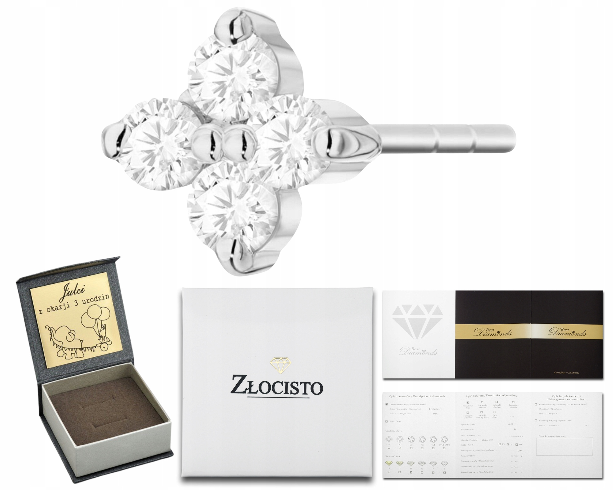 Náušnice Z Bílého Zlata S Briliantovými Diamanty Helix 1 Kus Dárek 585