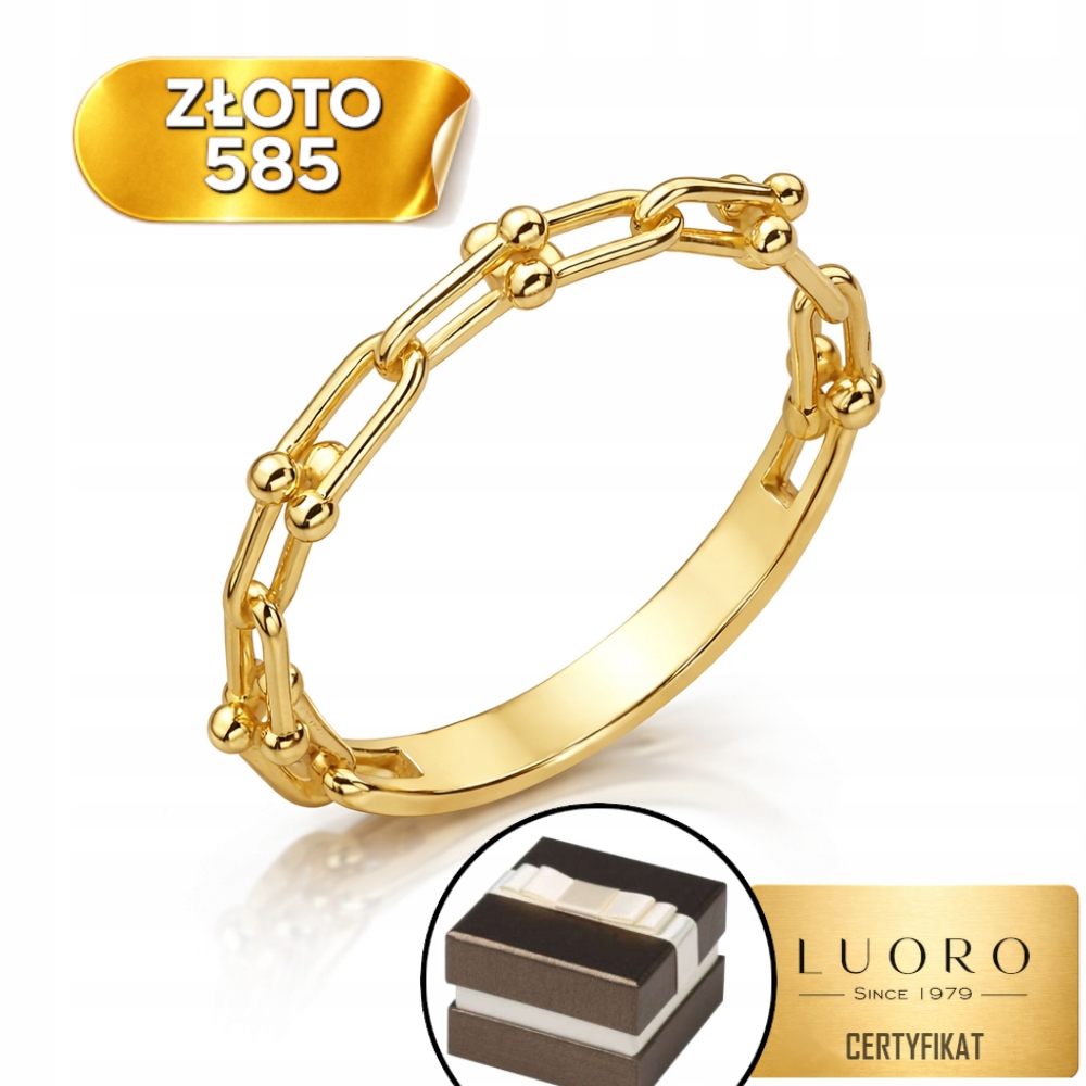 Prstýnek 585 14K Spletené Články Hladké Kuličky Žluté R18