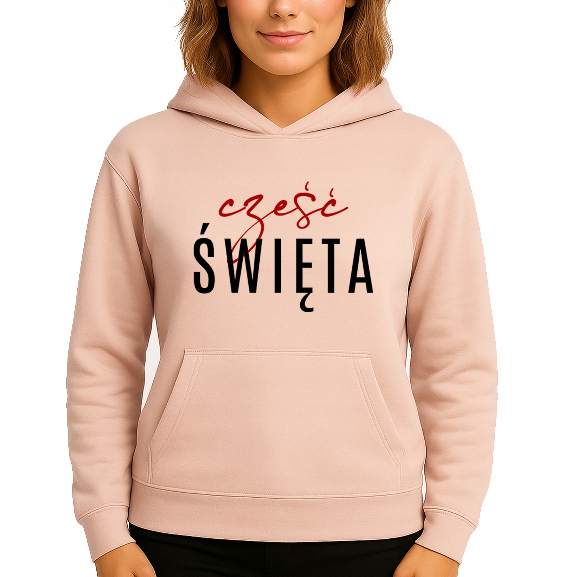 Mikina S Kapucí Broskvová bavlněná mikina Módní ahoj Vánoce Vel S