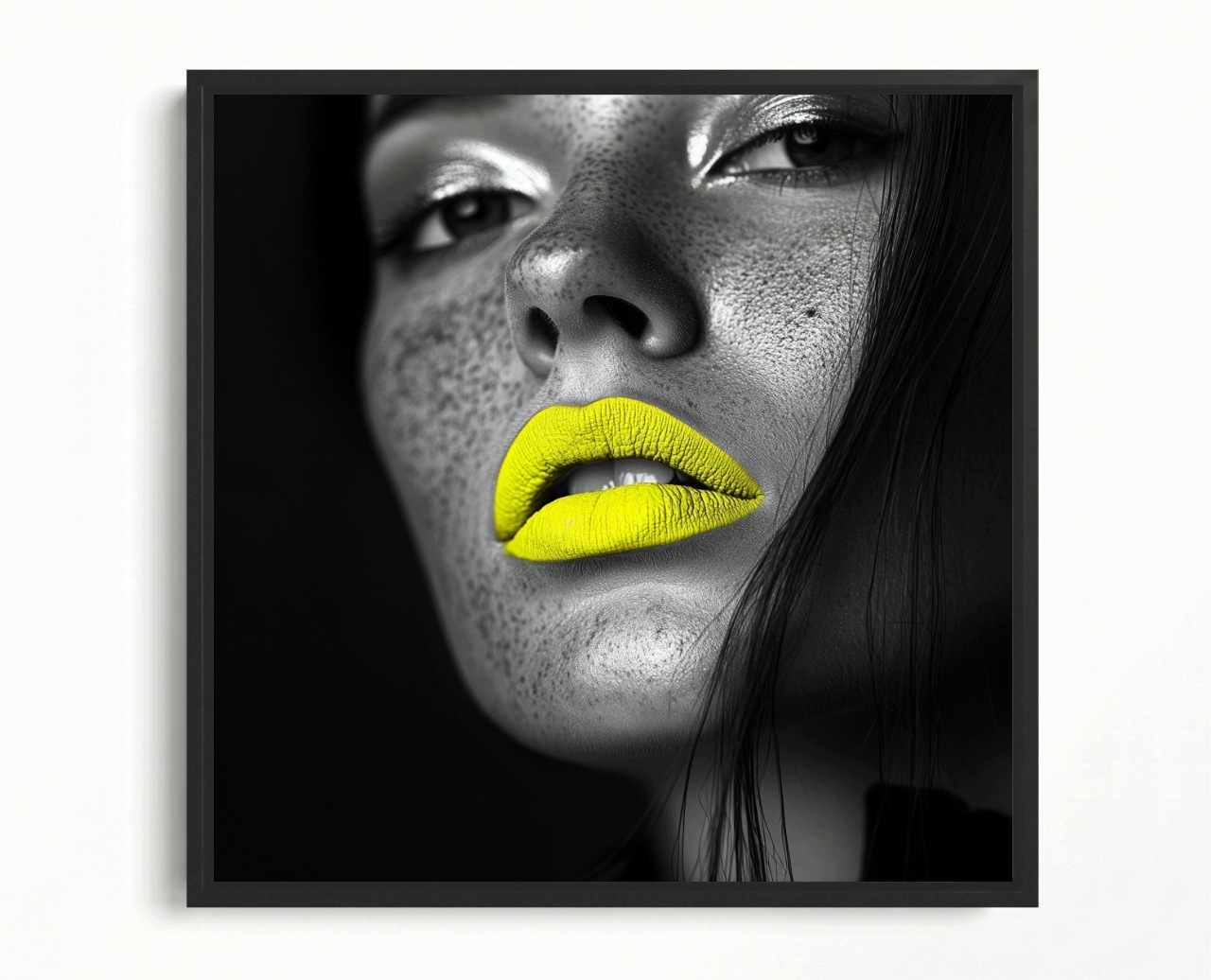 Obraz Rám American Box Portrét Žena Tvár Makro Foto Neon Žltá 60x60