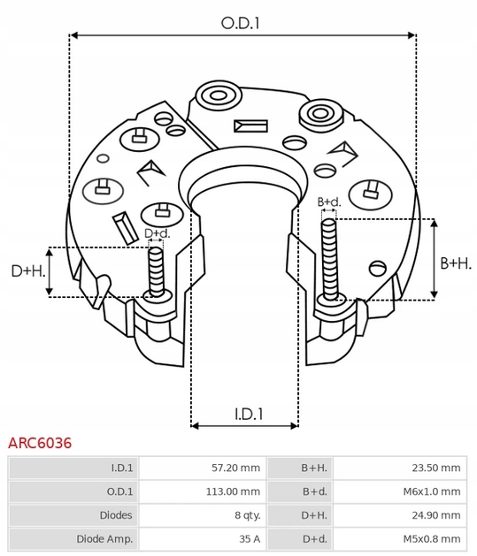 Mostek diodowy alternatora ARC6036 Producent części AS-PL
