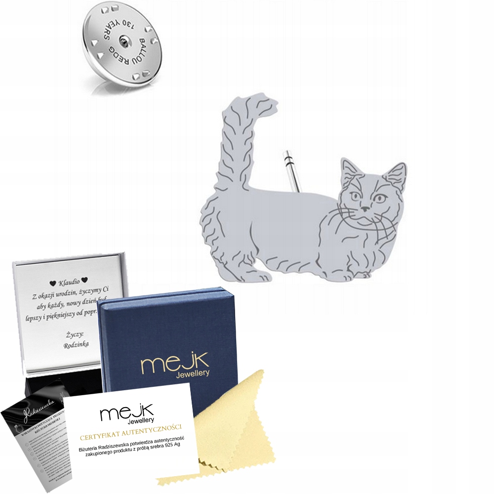 Brož Stříbrná Kočka Munchkin 925 Šperky Dárek Žena Dedikace Bonus