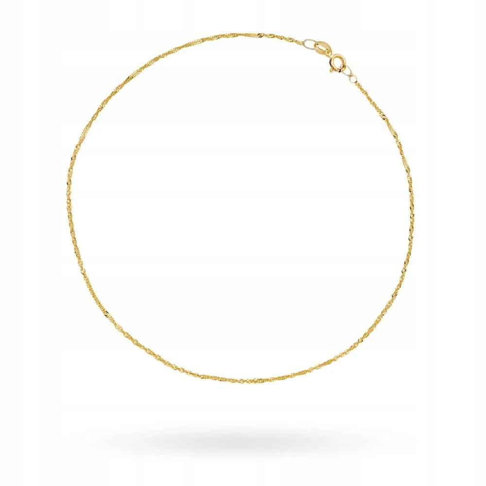 Řetízkový náramek zlatý 585 na nohu s jemnou singapurskou vazbou 23 cm