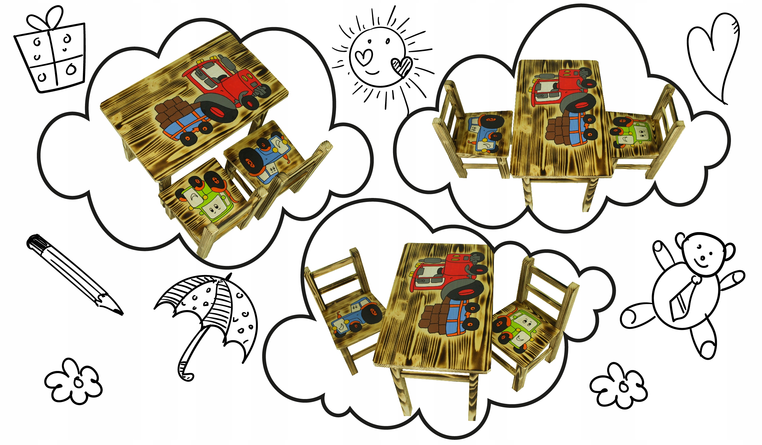 ZESTAW STÓŁ STOLIK BIURKO KRZESŁA KRZESEŁKA DLA DZIECI Z DREWNA DO POKOJU Marka inna