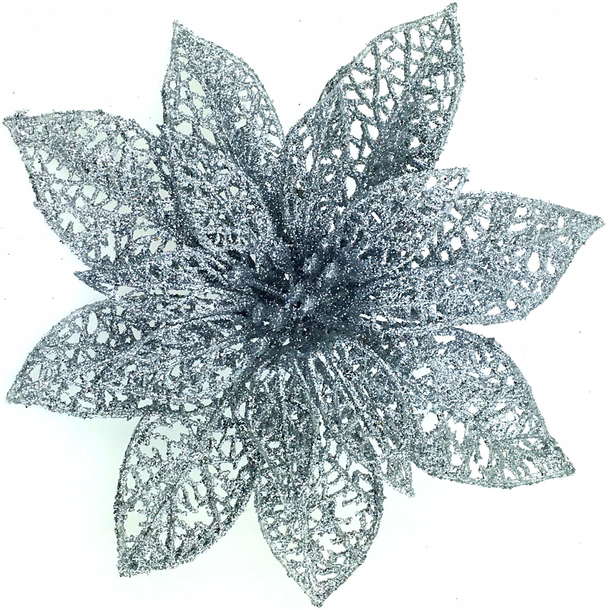 BOMBKI CHOINKOWE POINSECJA SREBRNA KLIPS 15 cm