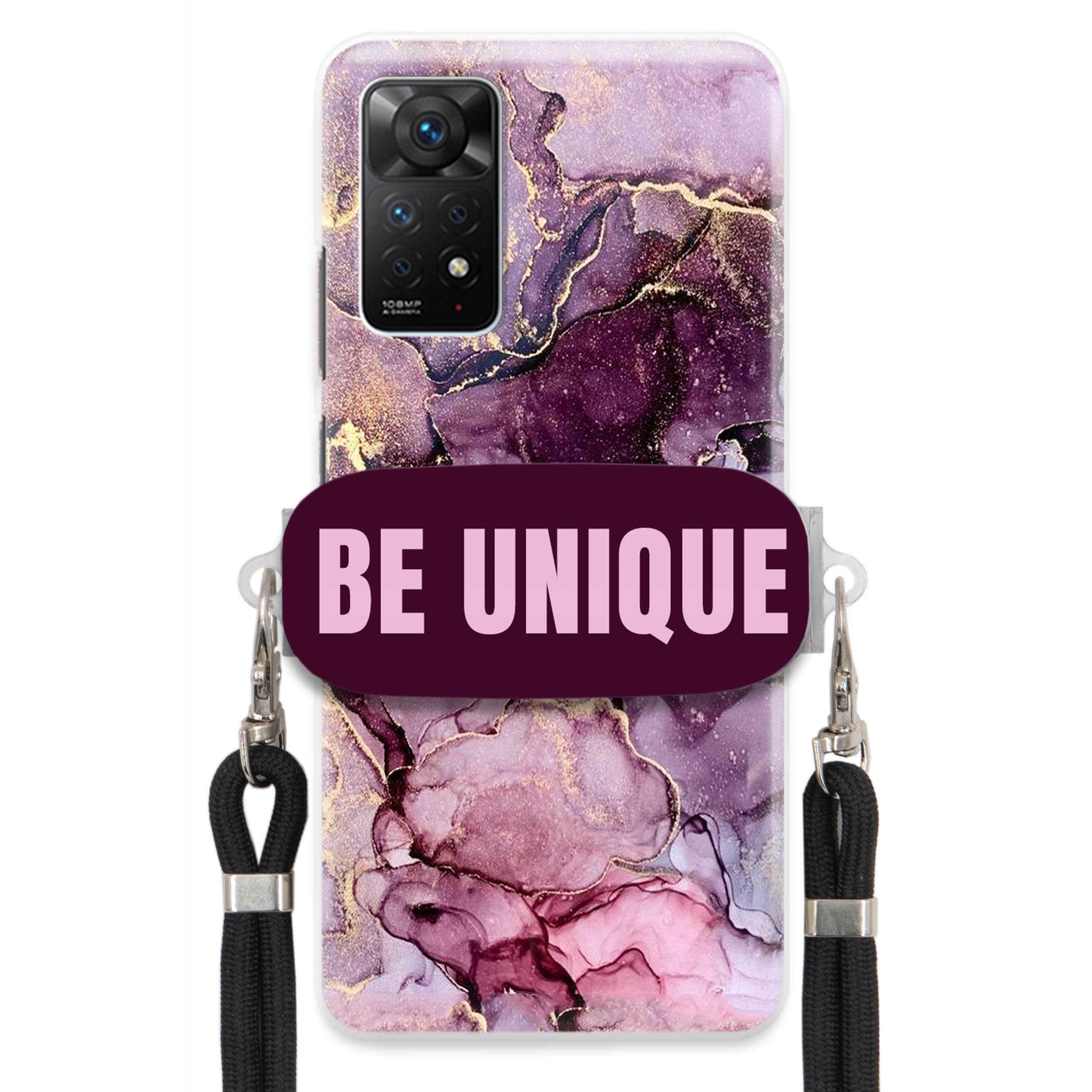 Puzdro pre Xiaomi Redmi Note 11 Pro 4G Úchyt Šnúrka Čierna Fialová Mramor