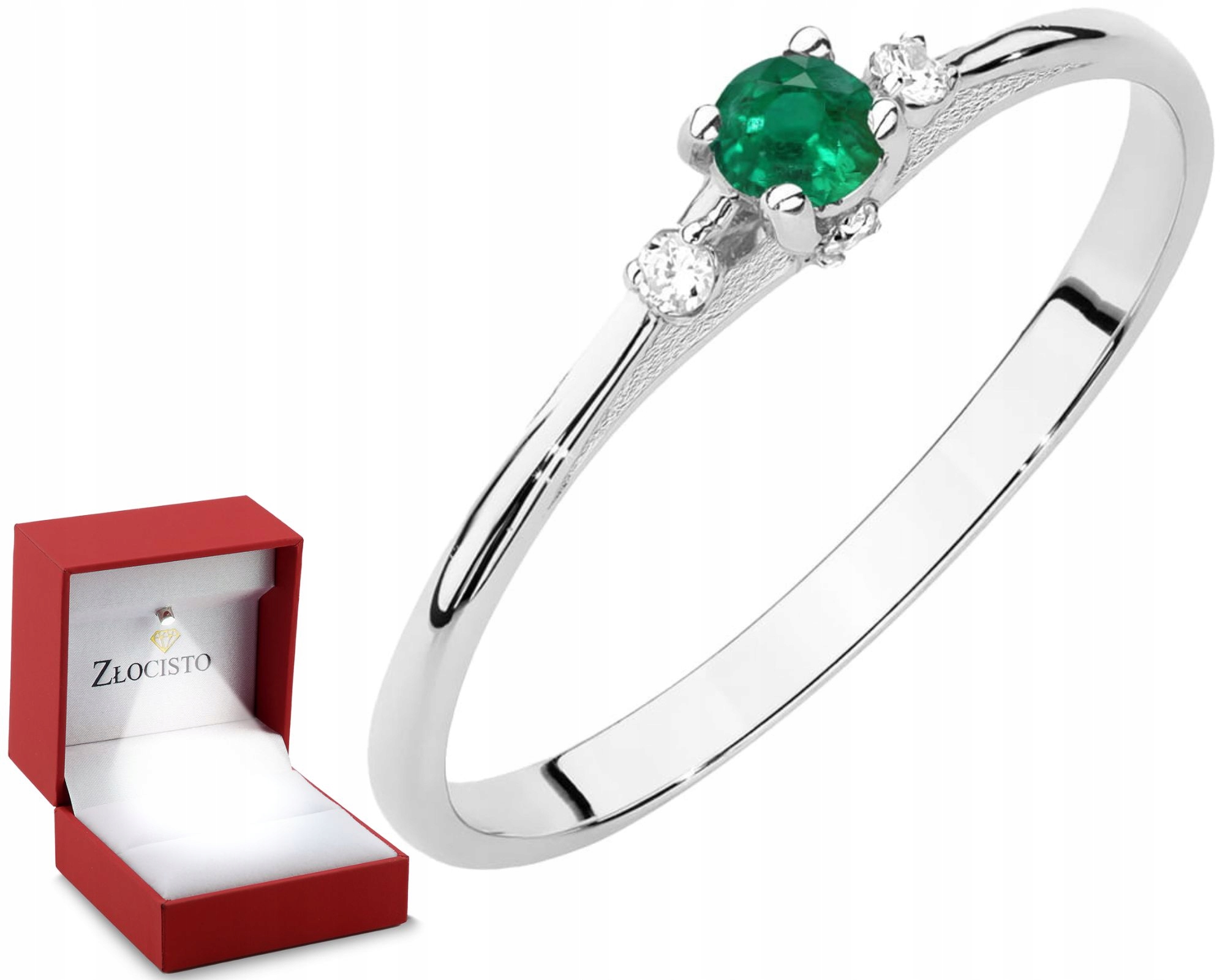 Prstýnek Z Bílého Zlata Se Smaragdem A Diamanty Ryzost 585 Dárek Gravírování