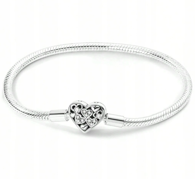 Charms Bransoletka modułowa Srebrna 925 Cyrkonie Serce 20 cm Pudełko