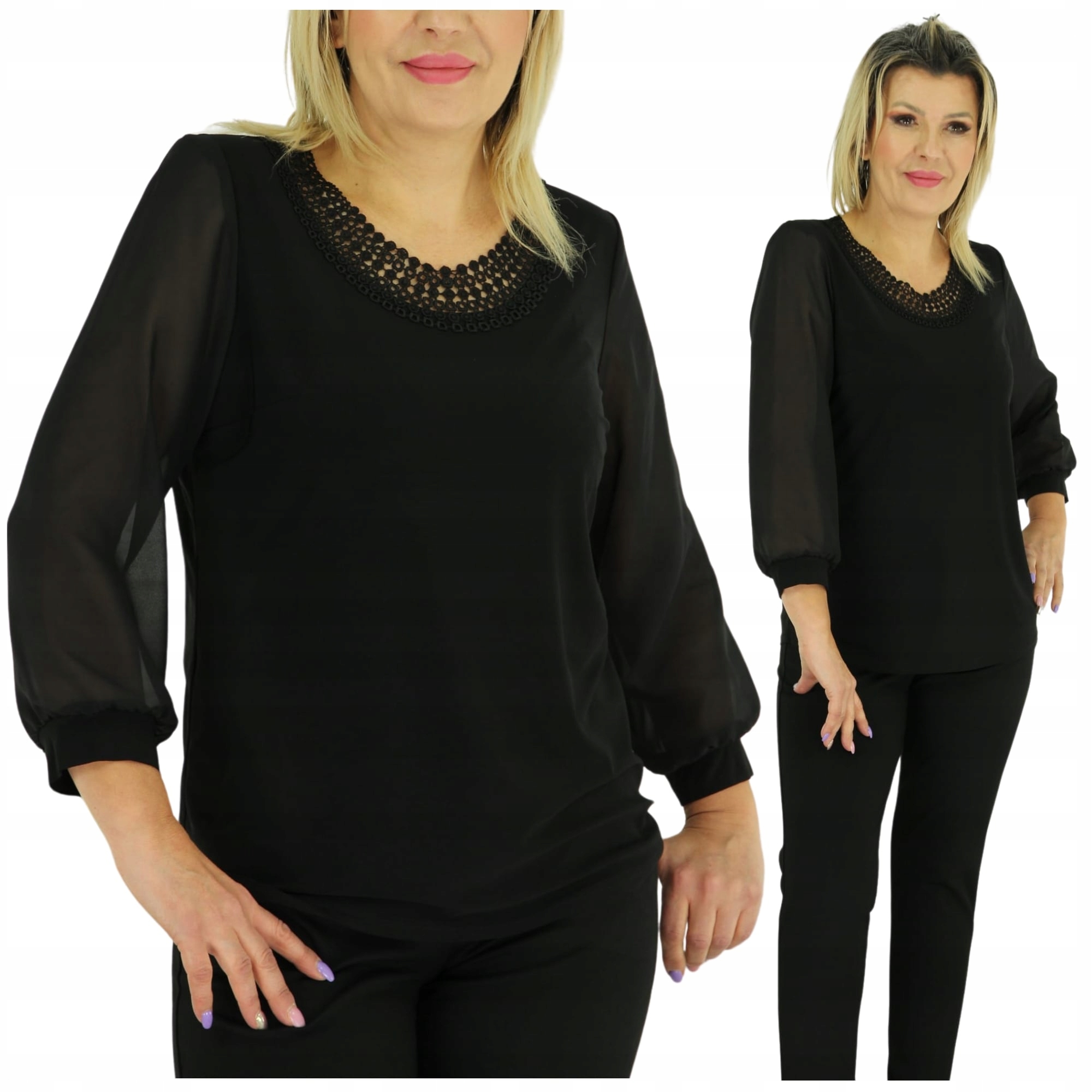 

Gustowna Kobieca Bluzka Koronka Haft L-4XL