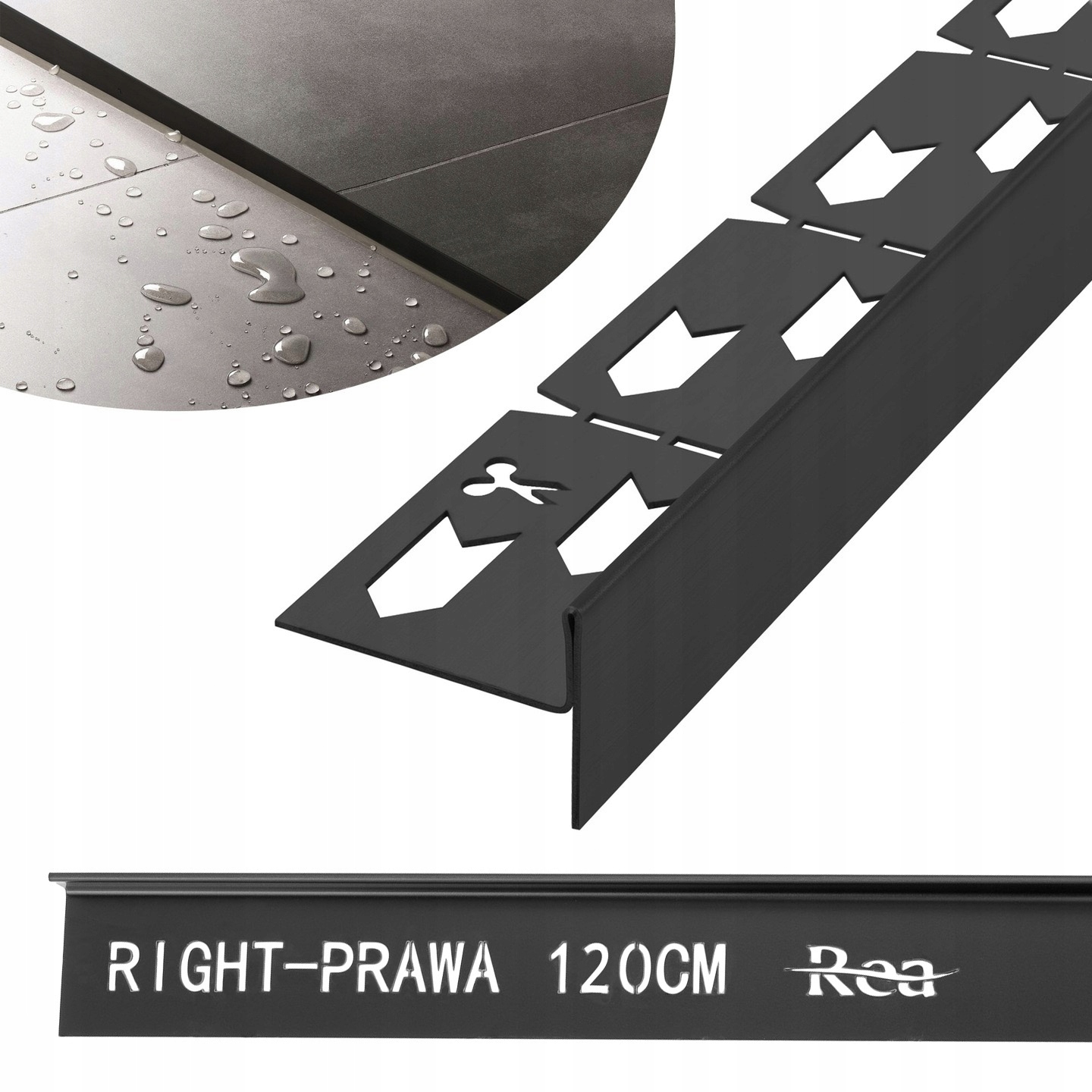 Listwa spadkowa brodzikowa 120CM CZARNY MAT BLACK Prawa - REA