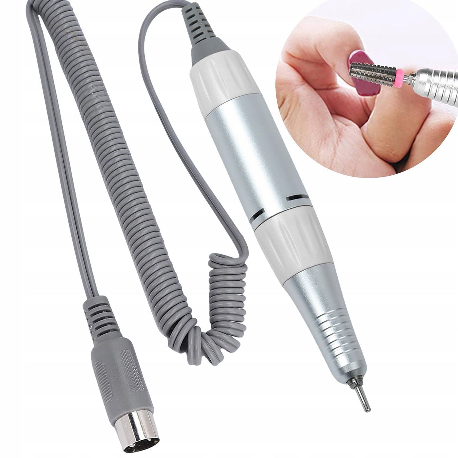 Rukojeť pro hybridní manikúru, tichá, lehká, stříbrná