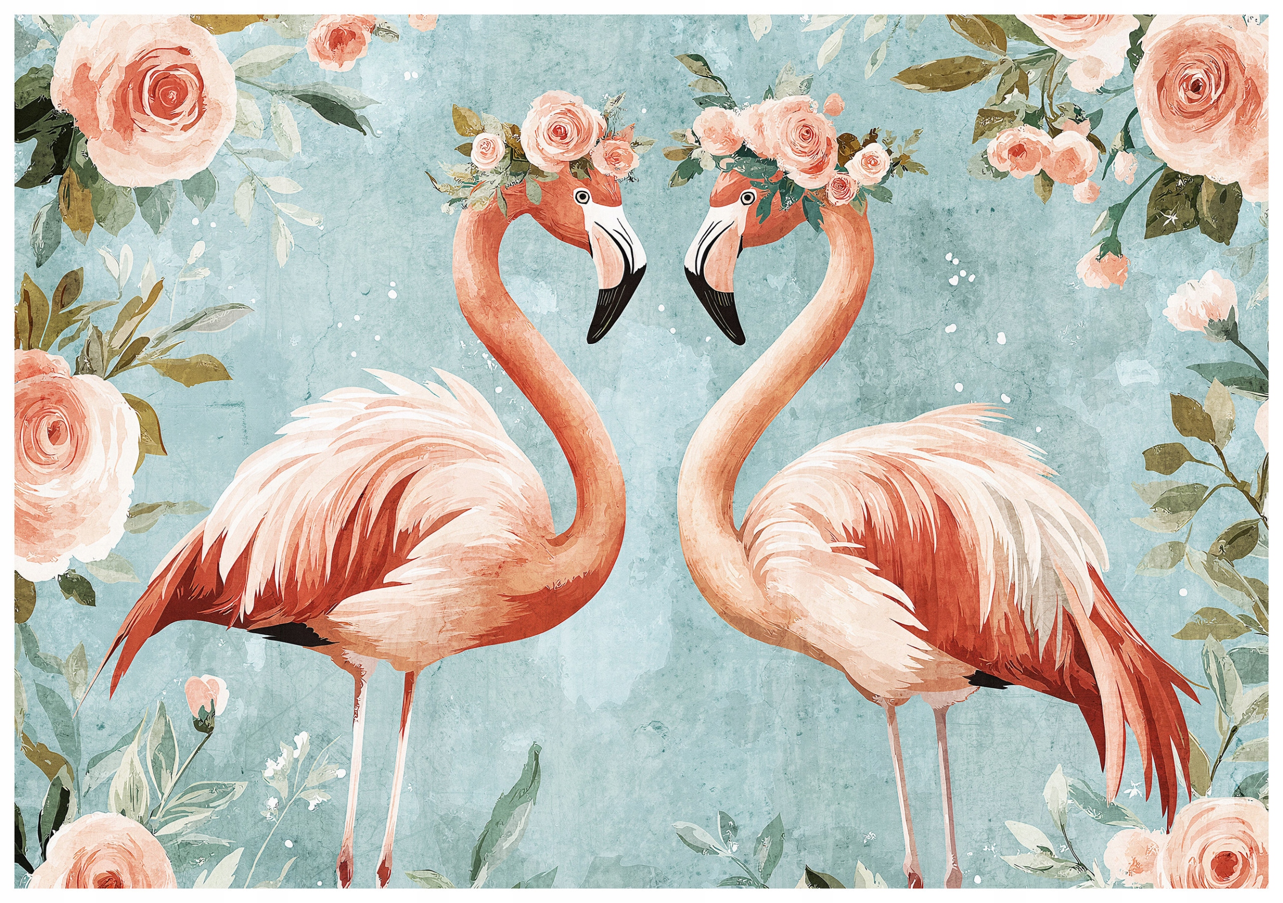 Fototapeta Plameňáci a akvarelové růže pastely do pokoje 312x219 lepidlo