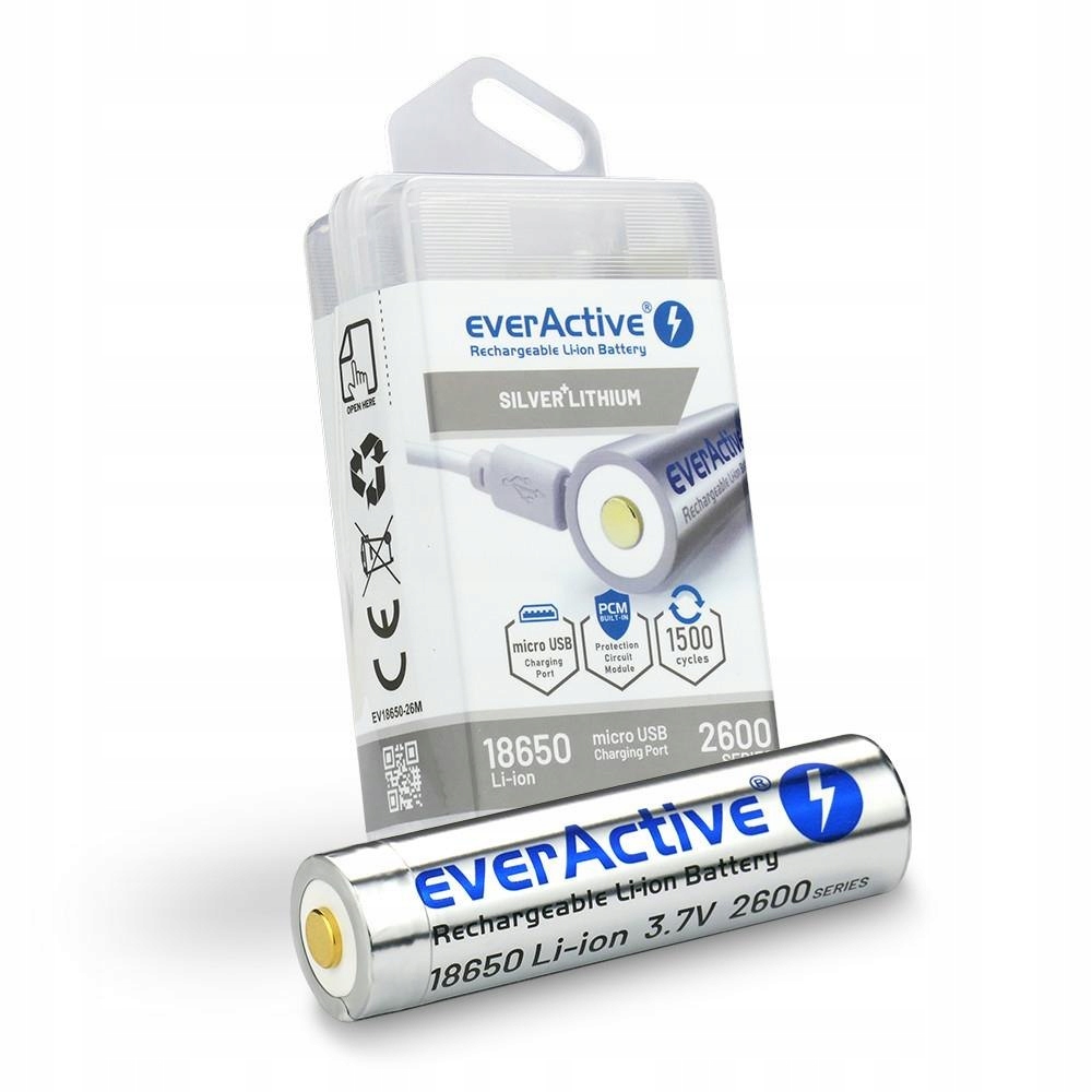 Akumulator everActive 18650 3,7V Li-ion 2600mAh micro USB z zabezpieczeniem