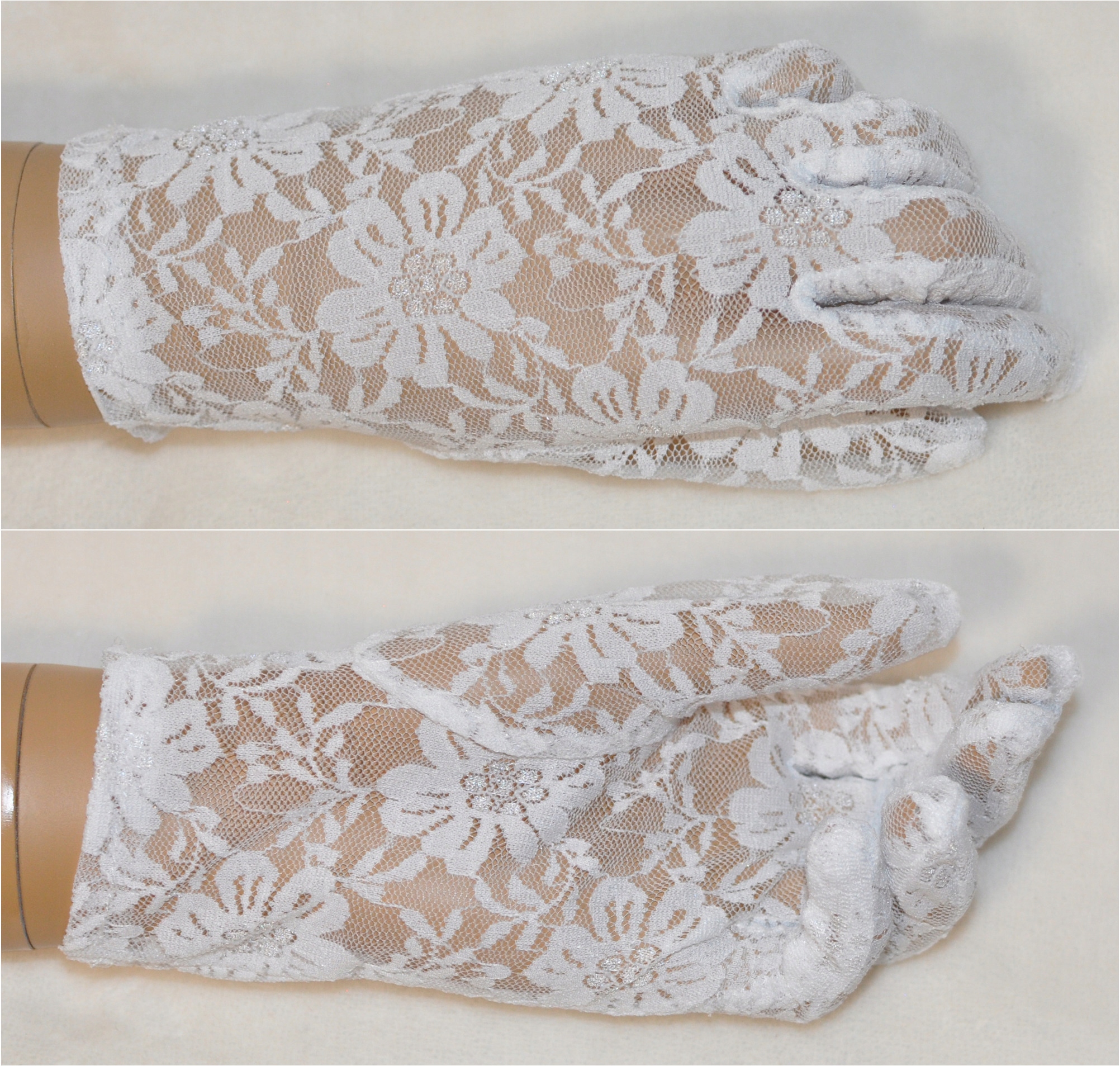 

białe rękawiczki koronkowe 21 cm