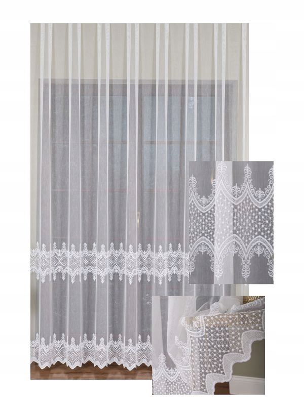 Vyšívaná Záclona Bílá Vzorovaná š.330x210 Všitá Řasící Páska Drak